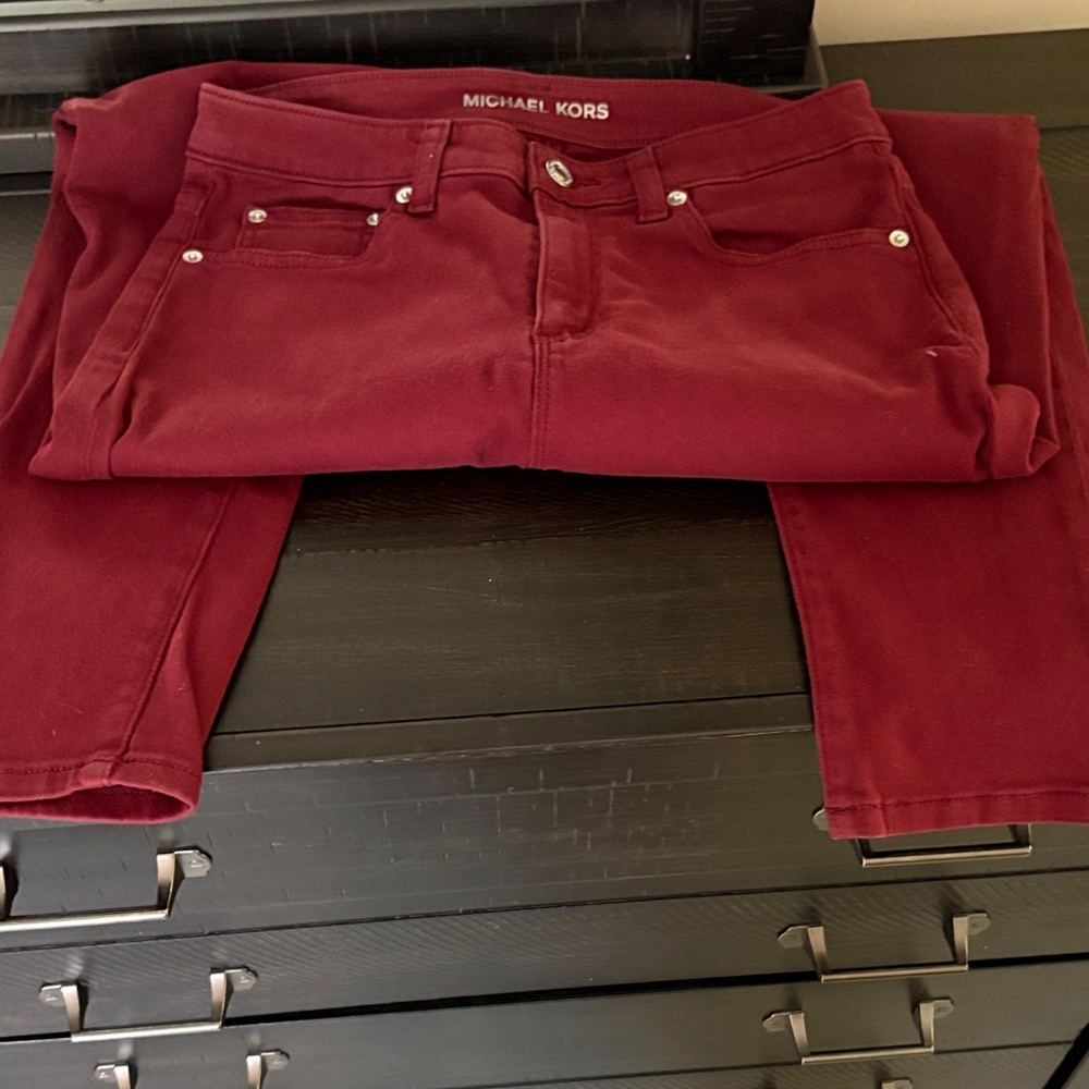 Michael Kors Women's Deep Red Wine/Burgundy color, Straight Leg Jeans